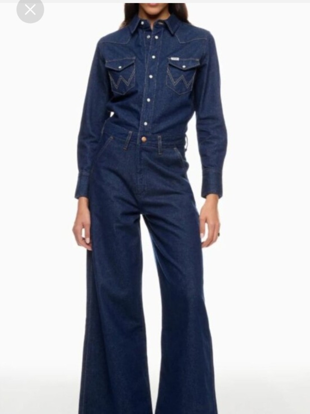 Wrangler Dark Indigo Wide-Leg Denim Jumpsuit Marked XL